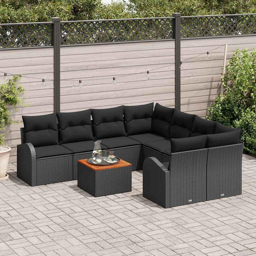 Gartensofa-set 9 stk. Schwarz Poly-Rattan