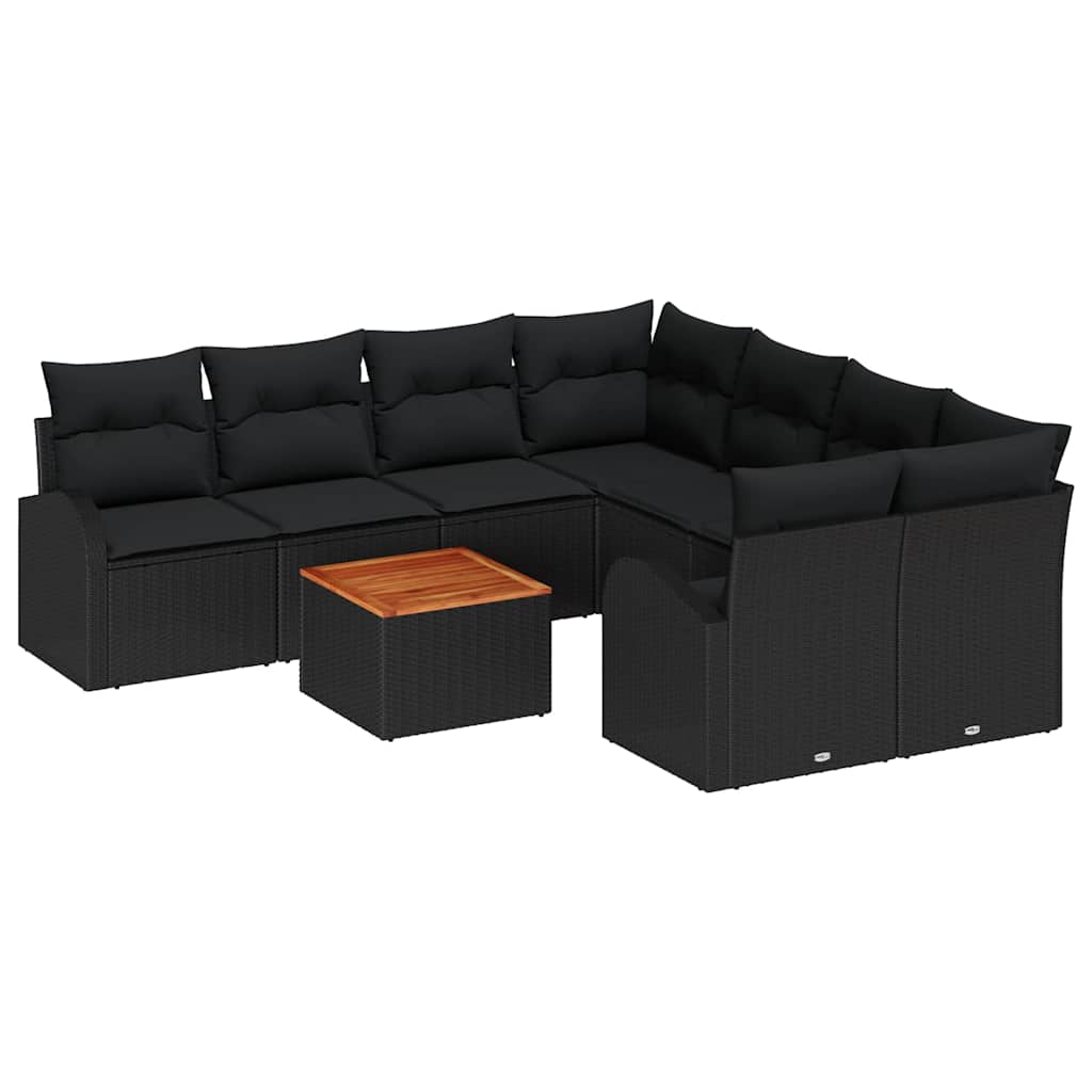 Gartensofa-set 9 stk. Schwarz Poly-Rattan