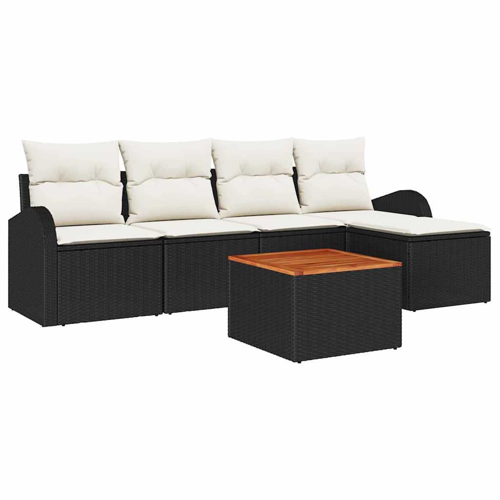 Gartensofa-set 6 stk. Schwarz und Creme Poly-Rattan