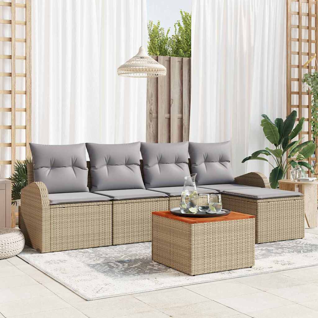 Gartensofa-set 6 Stk. Beige und Hellgrau Poly-Rattan
