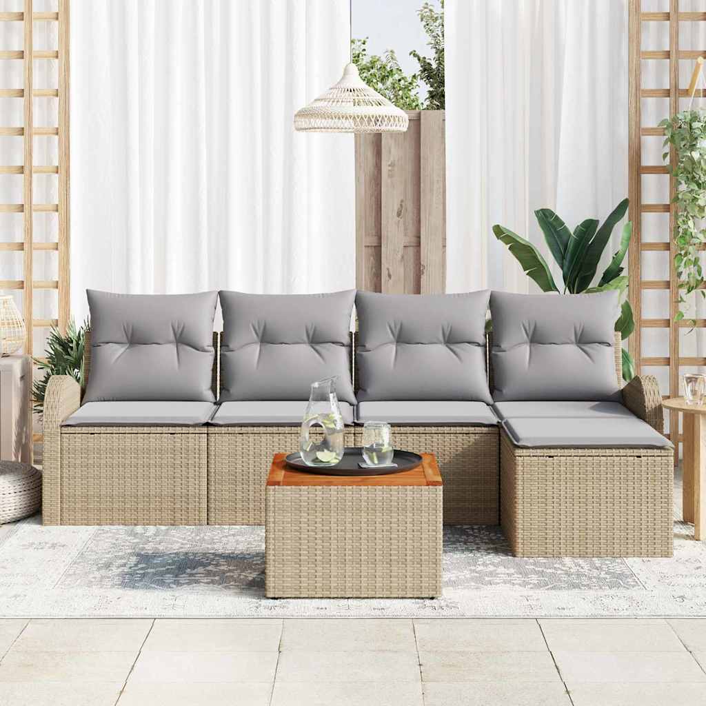 Gartensofa-set 6 Stk. Beige und Hellgrau Poly-Rattan
