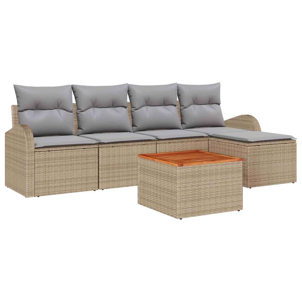 Gartensofa-set 6 Stk. Beige und Hellgrau Poly-Rattan