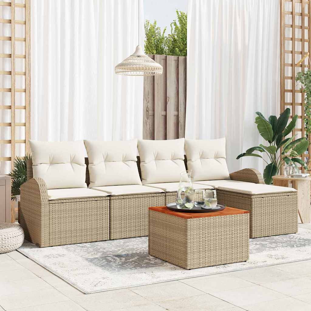 Gartensofa-set 6 stk. Beige und Creme Poly-Rattan