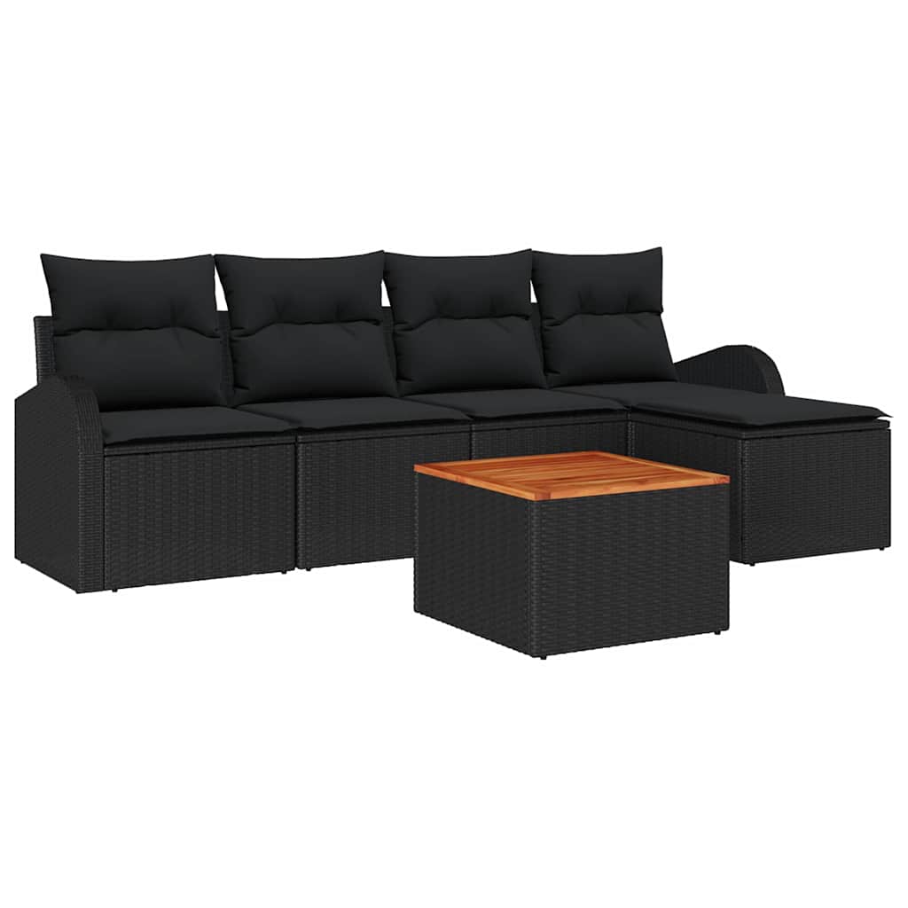 Gartensofa-set 6 stk. Schwarz Poly-Rattan