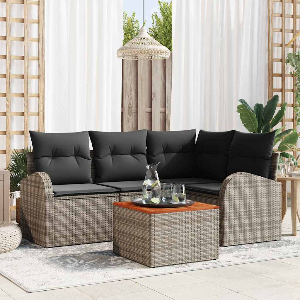 Gartensofa-set 5 stk. Grau Poly-Rattan