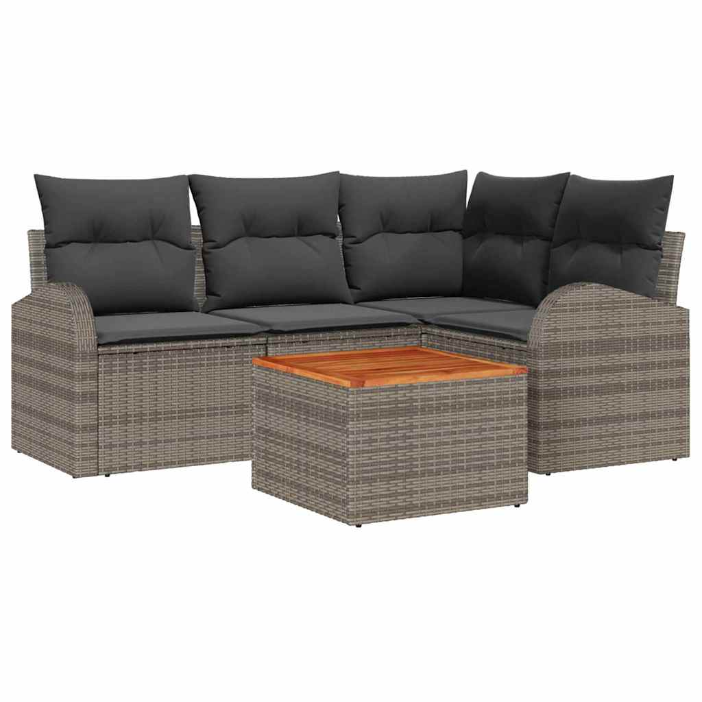 Gartensofa-set 5 stk. Grau Poly-Rattan