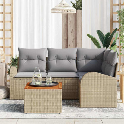 Gartensofa-set 5 stk. Beige und Hellgrau Poly-Rattan