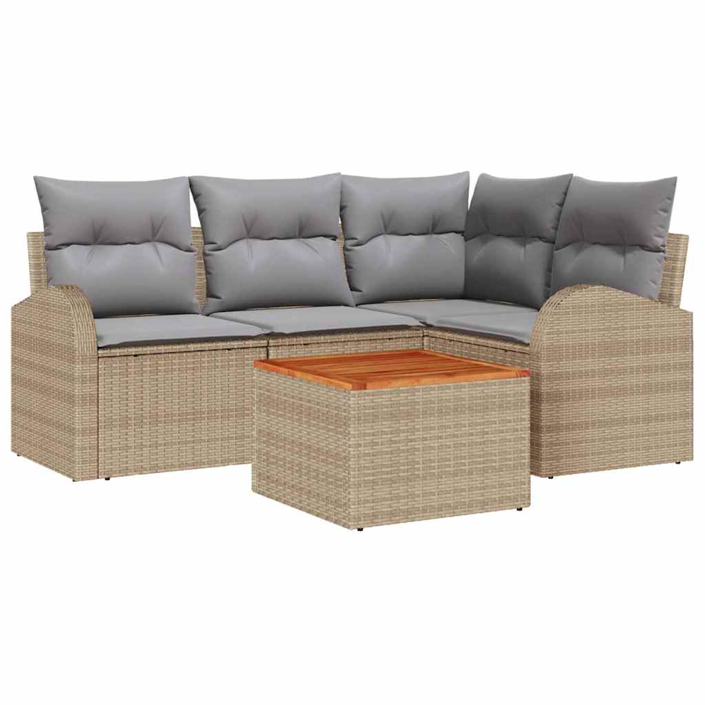 Gartensofa-set 5 stk. Beige und Hellgrau Poly-Rattan