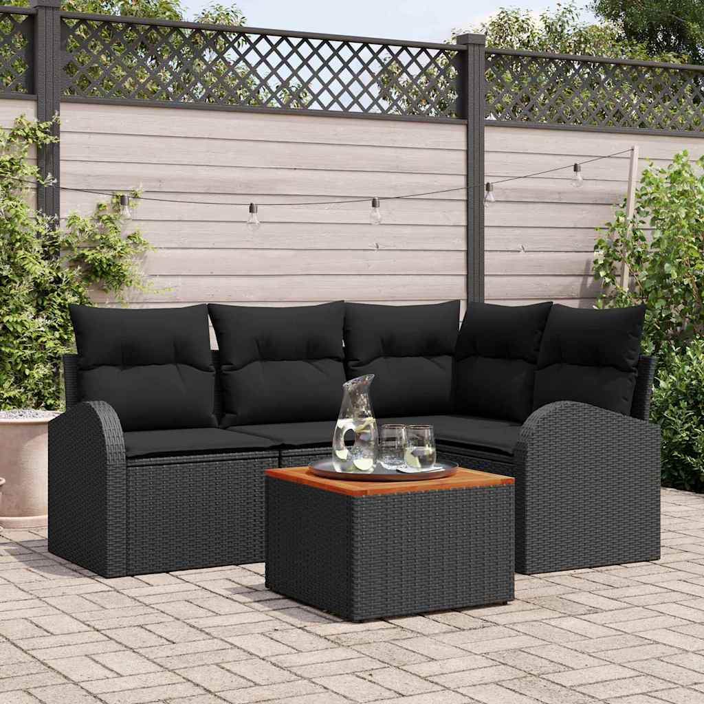 Gartensofa-set 5 stk. Schwarz Poly-Rattan