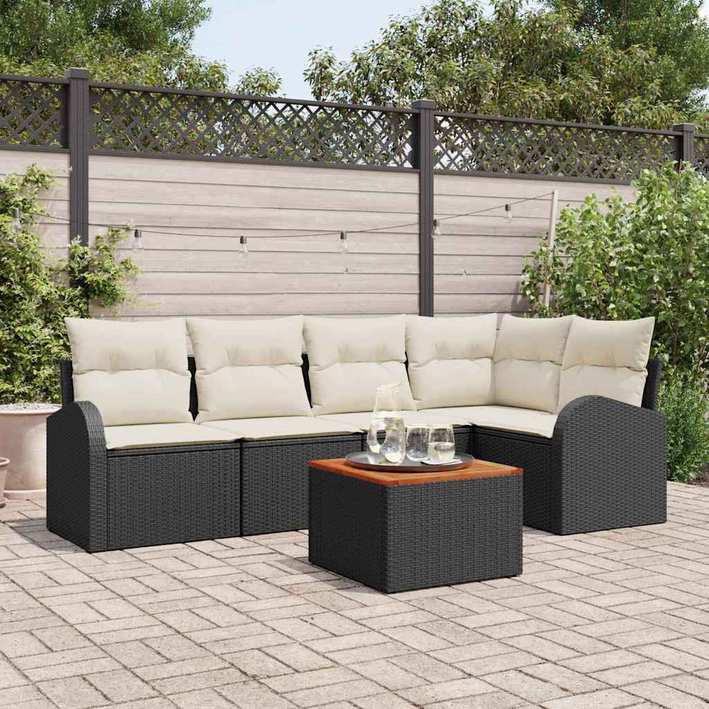 Gartensofa-set 6 stk. Schwarz und Creme Poly-Rattan