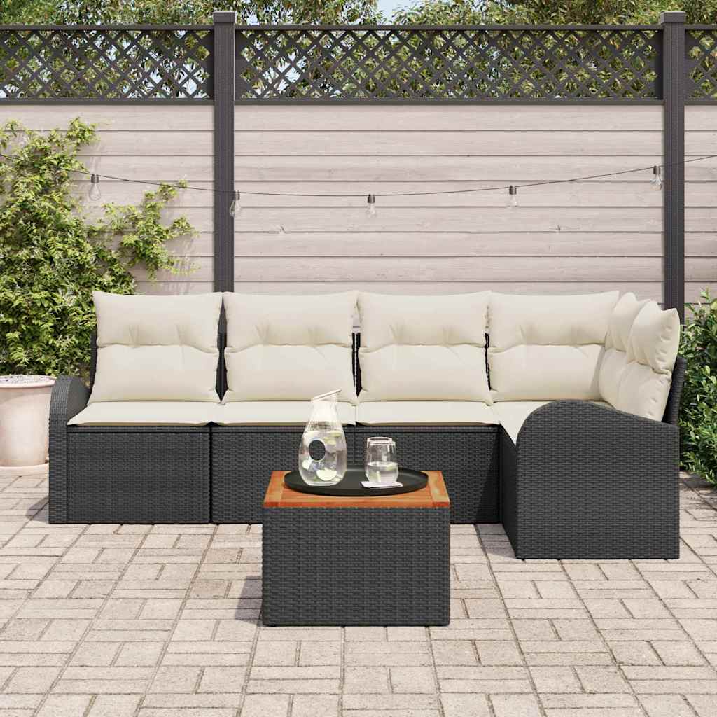 Gartensofa-set 6 stk. Schwarz und Creme Poly-Rattan