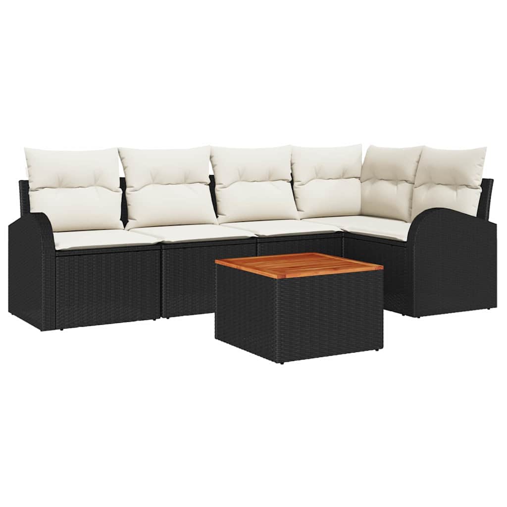 Gartensofa-set 6 stk. Schwarz und Creme Poly-Rattan