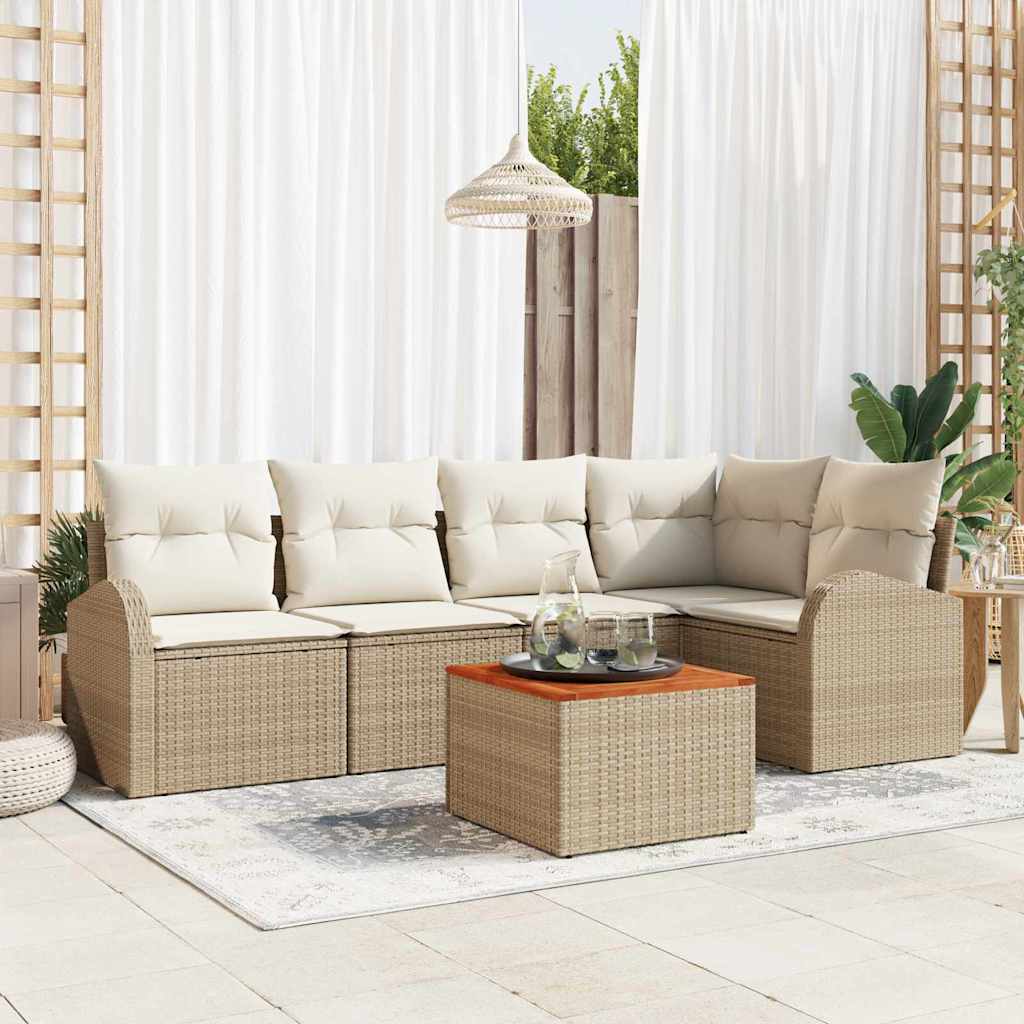 Gartensofa-set 6 stk. Beige und Creme Poly-Rattan
