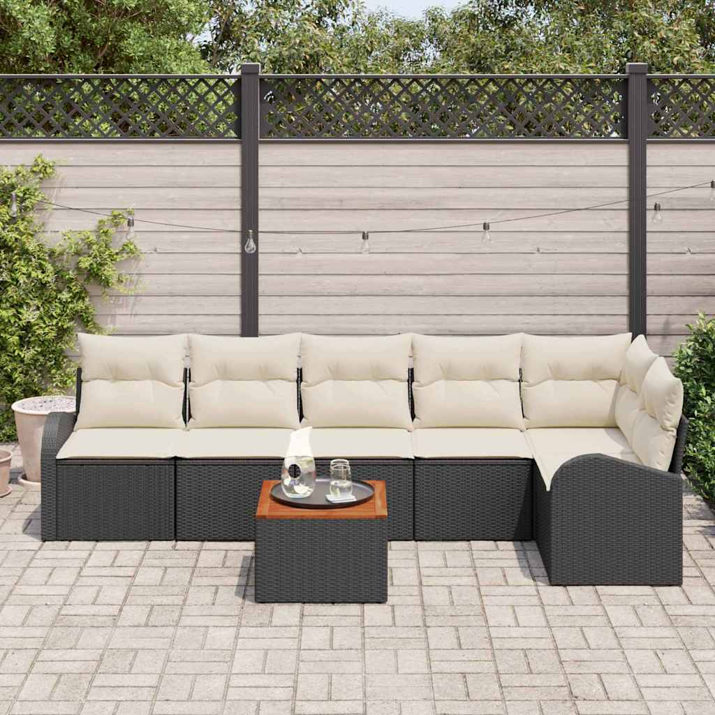 Gartensofa-set 7 stk. Schwarz und Creme Poly-Rattan