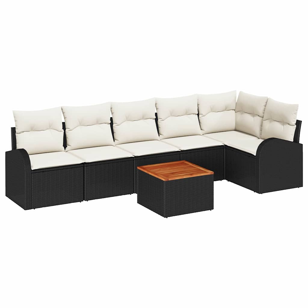 Gartensofa-set 7 stk. Schwarz und Creme Poly-Rattan
