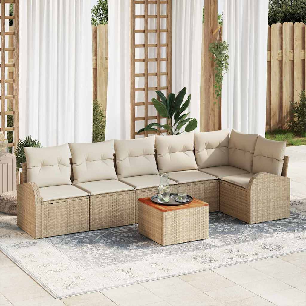 Gartensofa-set 7 stk. Beige und Creme Poly-Rattan