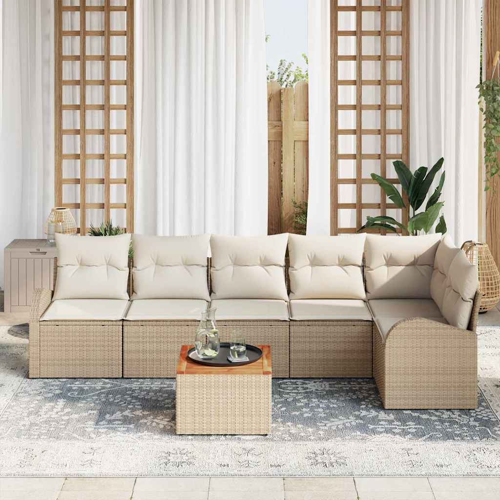 Gartensofa-set 7 stk. Beige und Creme Poly-Rattan