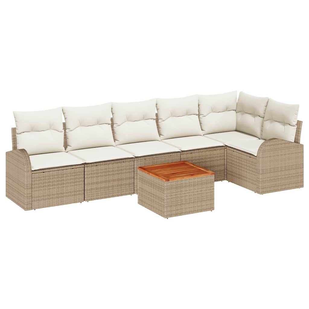 Gartensofa-set 7 stk. Beige und Creme Poly-Rattan