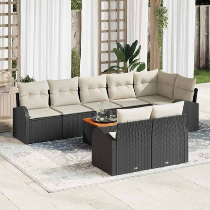 Gartensofa-set 9 stk. Schwarz und Creme Poly-Rattan