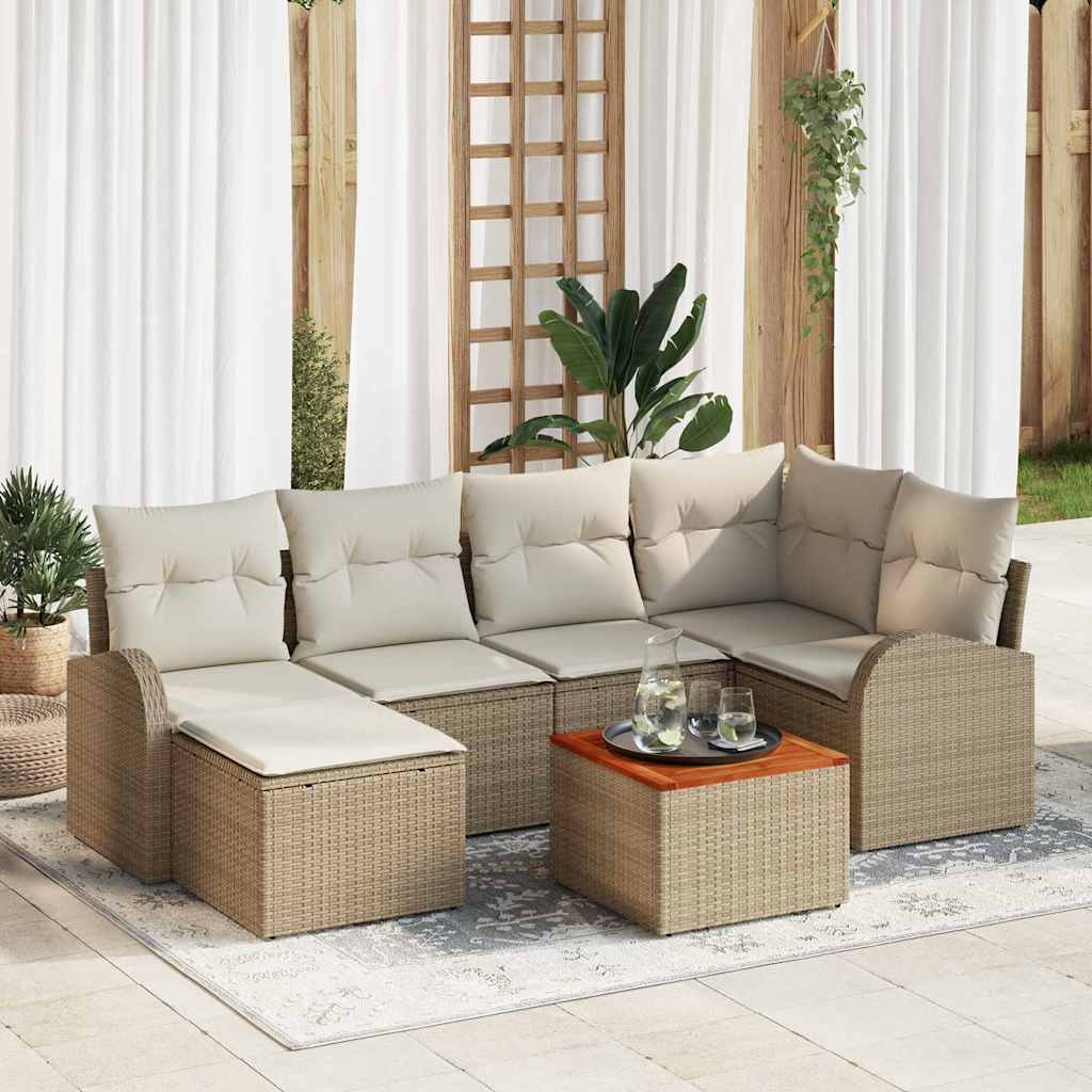 Gartensofa-set 7 stk. Beige und Creme Poly-Rattan