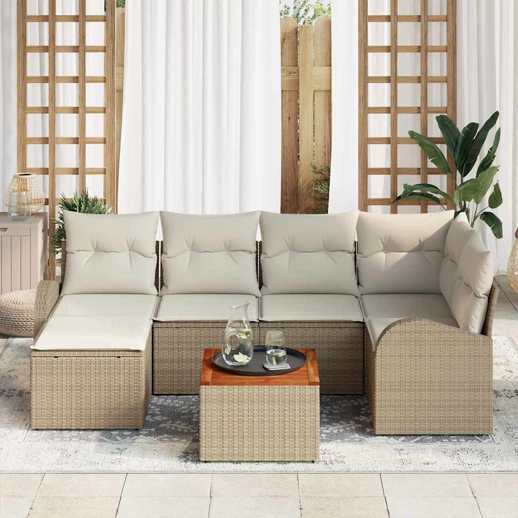Gartensofa-set 7 stk. Beige und Creme Poly-Rattan