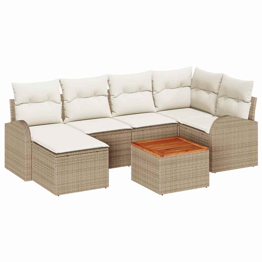 Gartensofa-set 7 stk. Beige und Creme Poly-Rattan