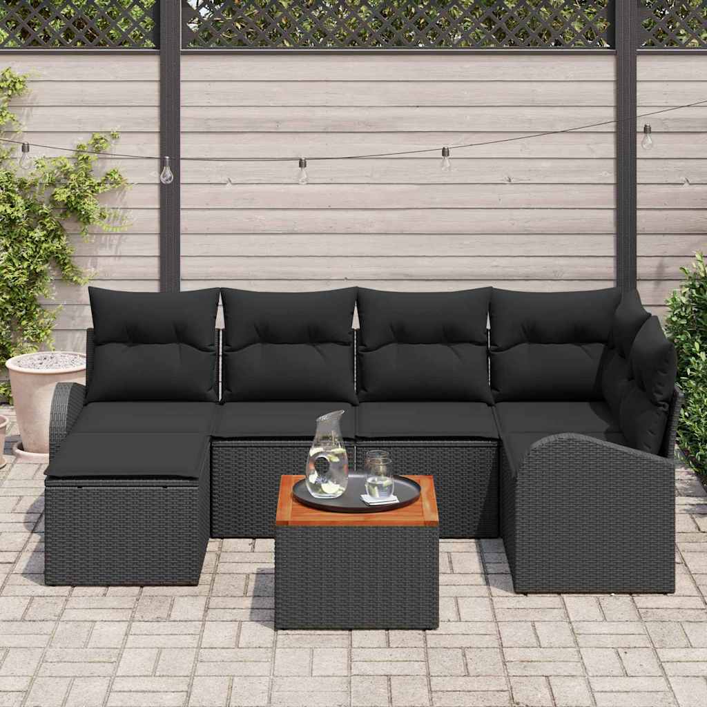 Gartensofa-set 7 Stk. Schwarz Poly-Rattan