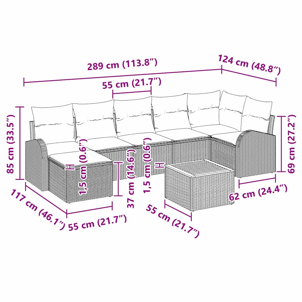 Gartensofa-set 8 stk. Schwarz und Creme Poly-Rattan