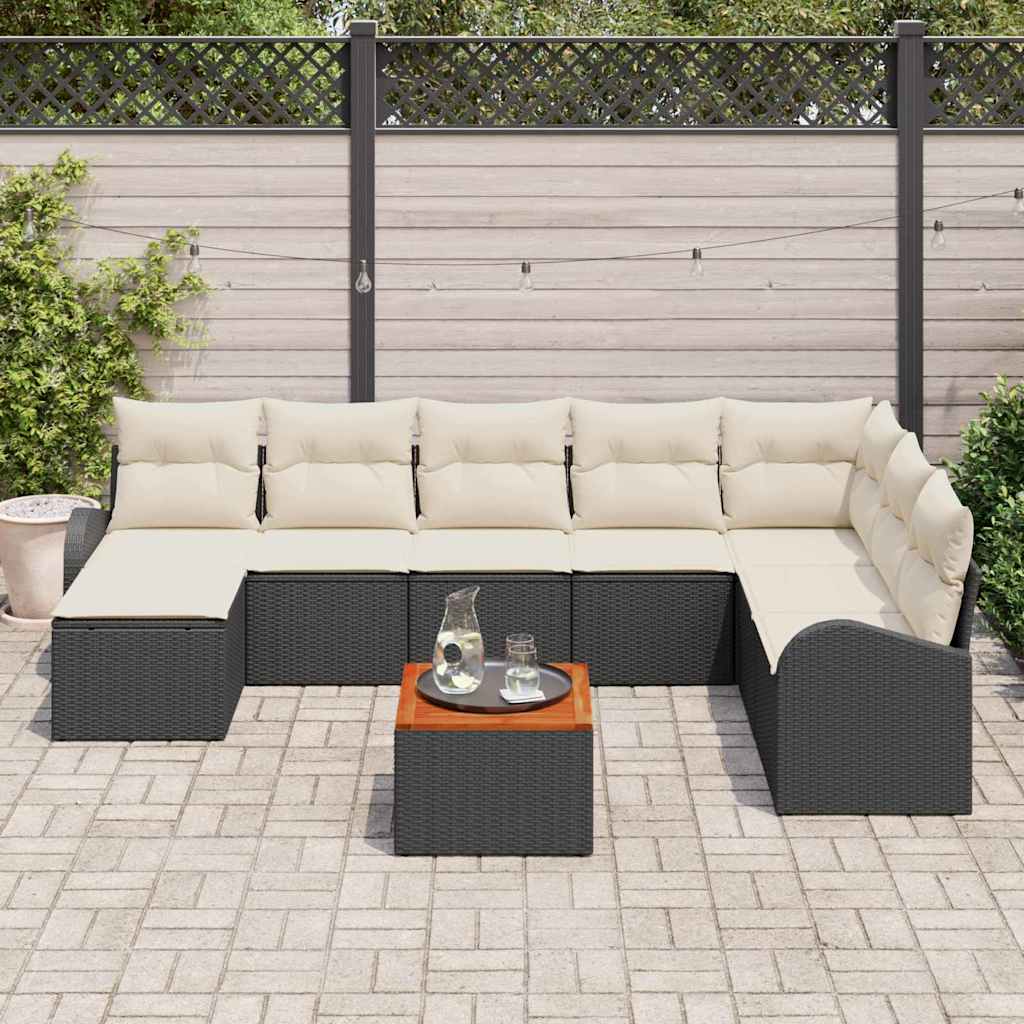 Gartensofa-set 9 stk. Schwarz und Creme Poly-Rattan