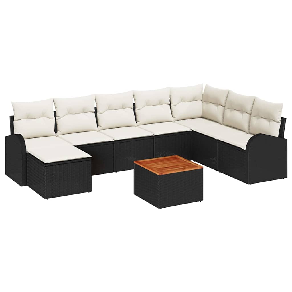 Gartensofa-set 9 stk. Schwarz und Creme Poly-Rattan