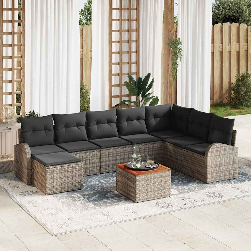 Gartensofa-set 9 stk. Grau Poly-Rattan
