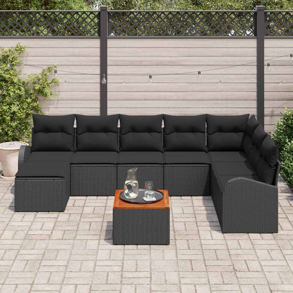 Gartensofa-set 9 stk. Schwarz Poly-Rattan