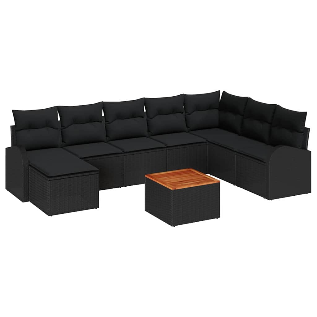 Gartensofa-set 9 stk. Schwarz Poly-Rattan