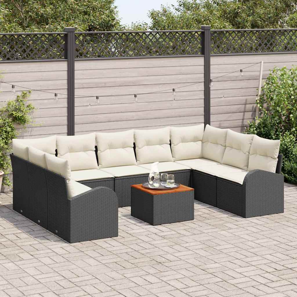 Gartensofa-set 10 stk. Schwarz und Creme Poly-Rattan