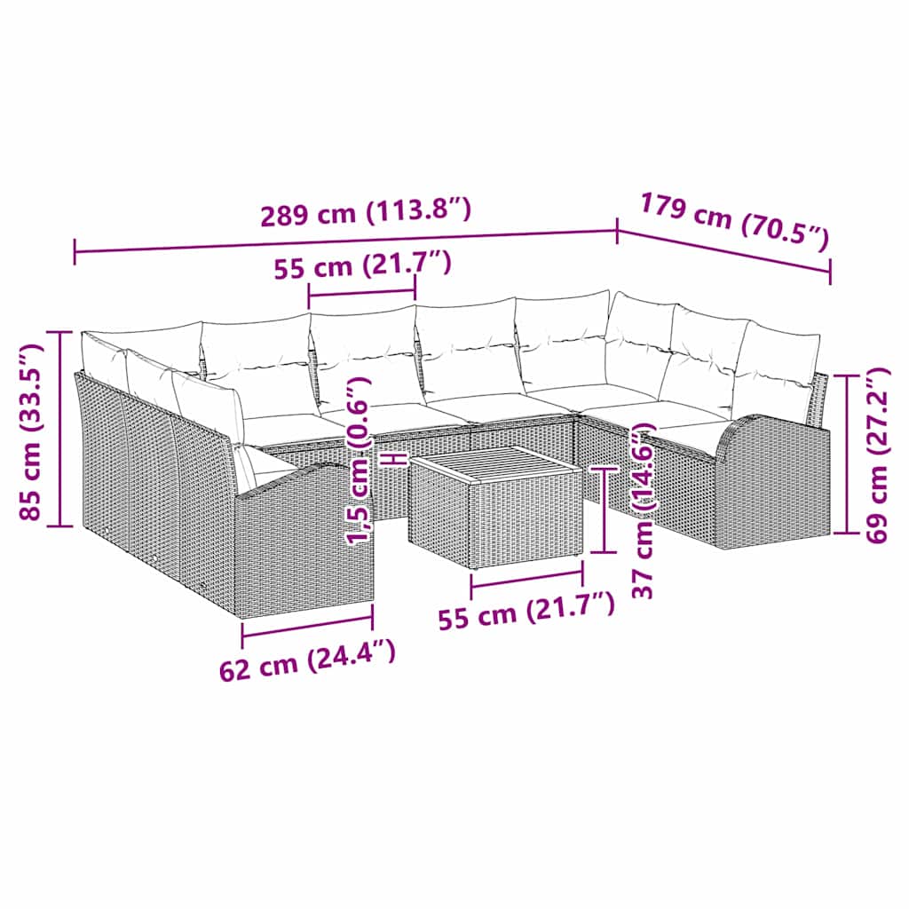 Gartensofa-set 10 stk. Grau Poly-Rattan