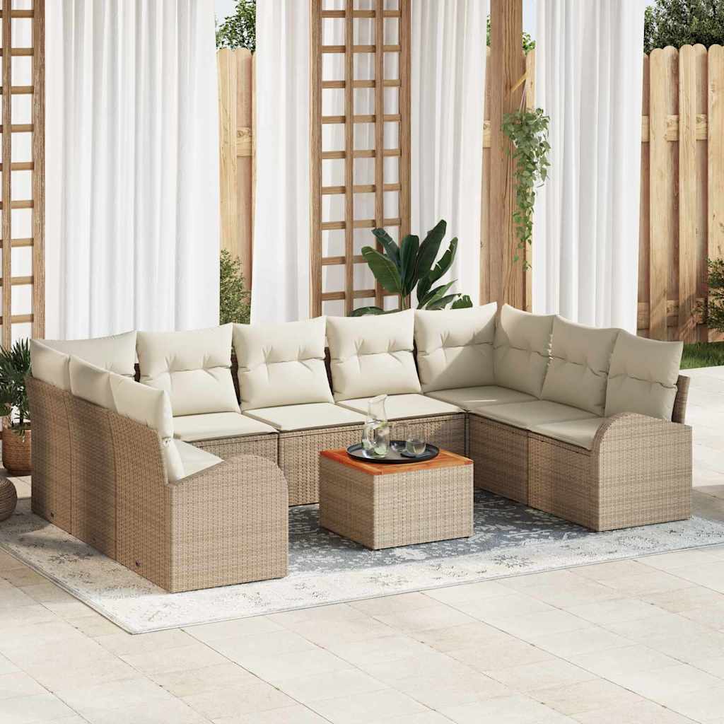 Gartensofa-set 10 stk. Beige und Creme Poly-Rattan