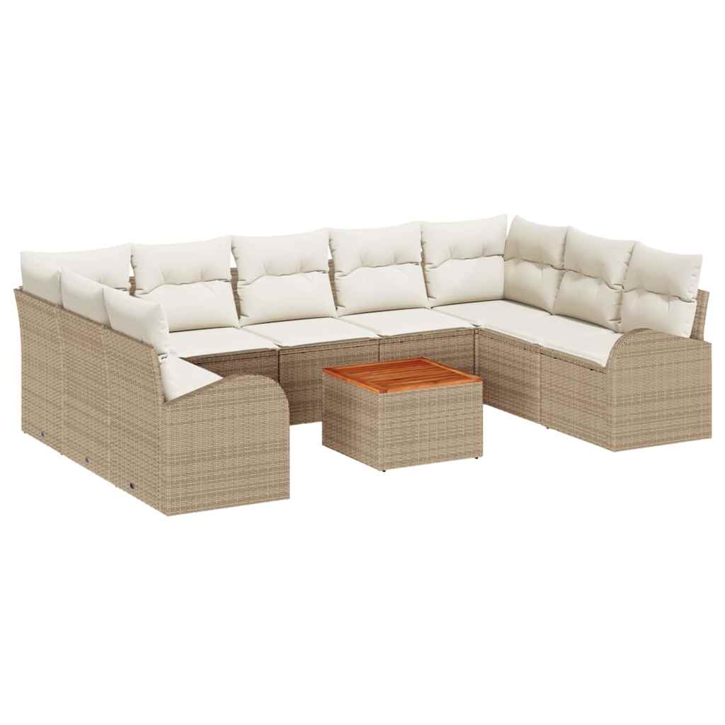 Gartensofa-set 10 stk. Beige und Creme Poly-Rattan