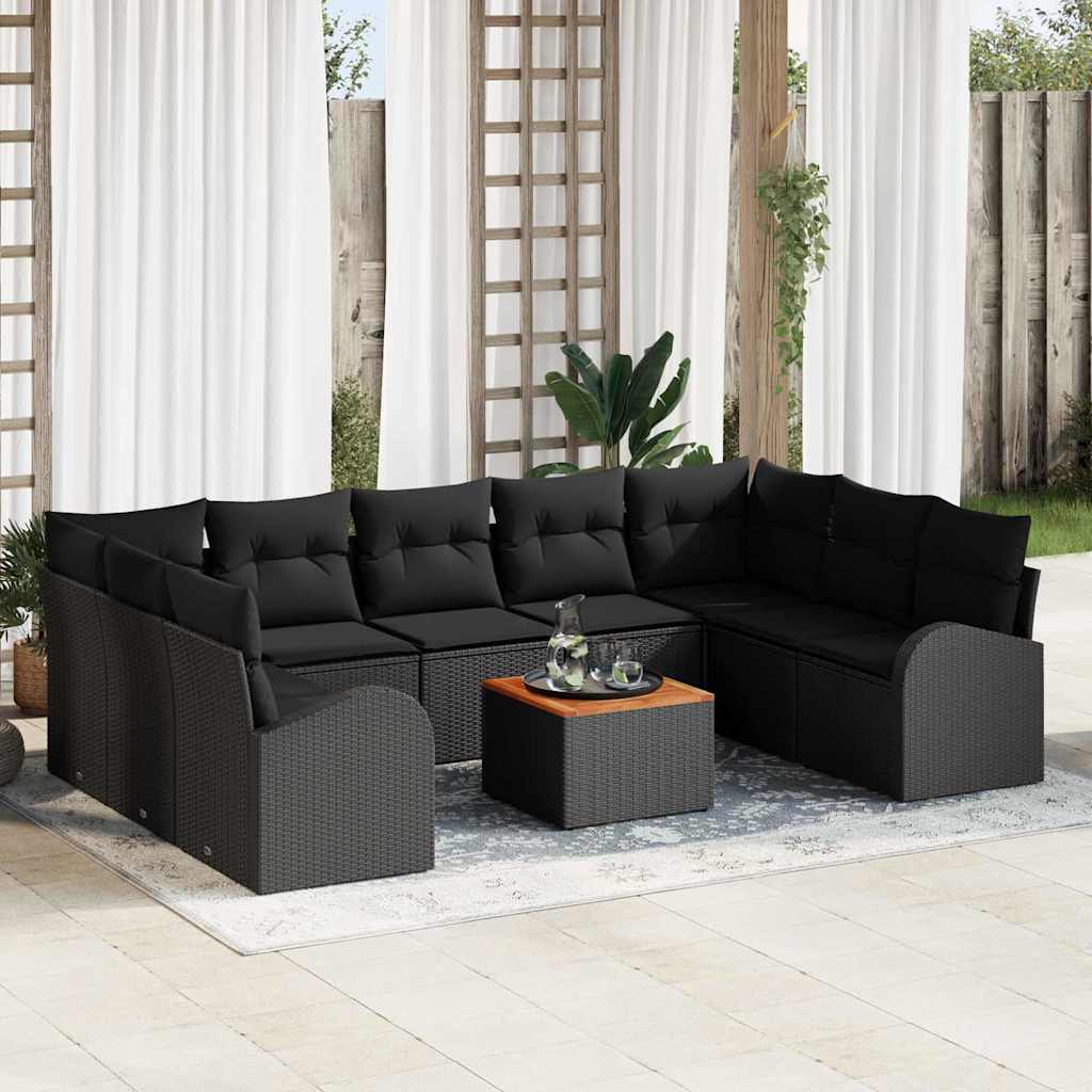 Gartensofa-set 10 stk. Schwarz Poly-Rattan