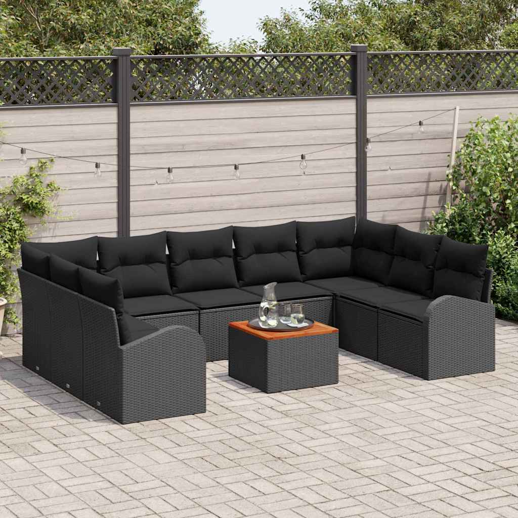 Gartensofa-set 10 stk. Schwarz Poly-Rattan