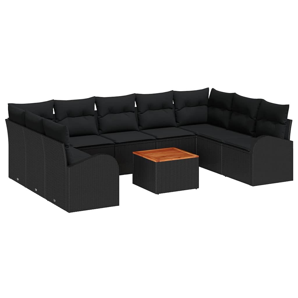 Gartensofa-set 10 stk. Schwarz Poly-Rattan