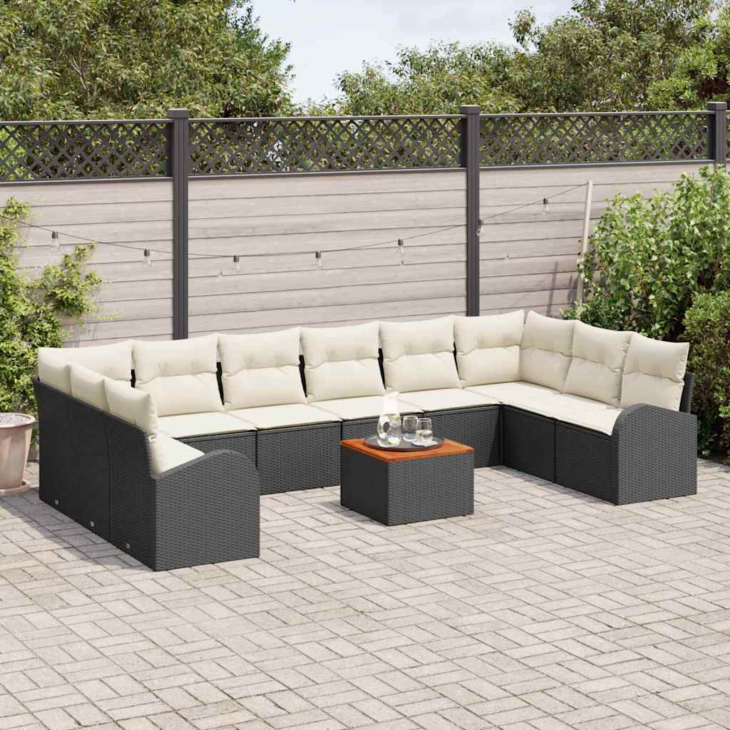 Gartensofa-set 11 stk. Schwarz und Creme Poly-Rattan
