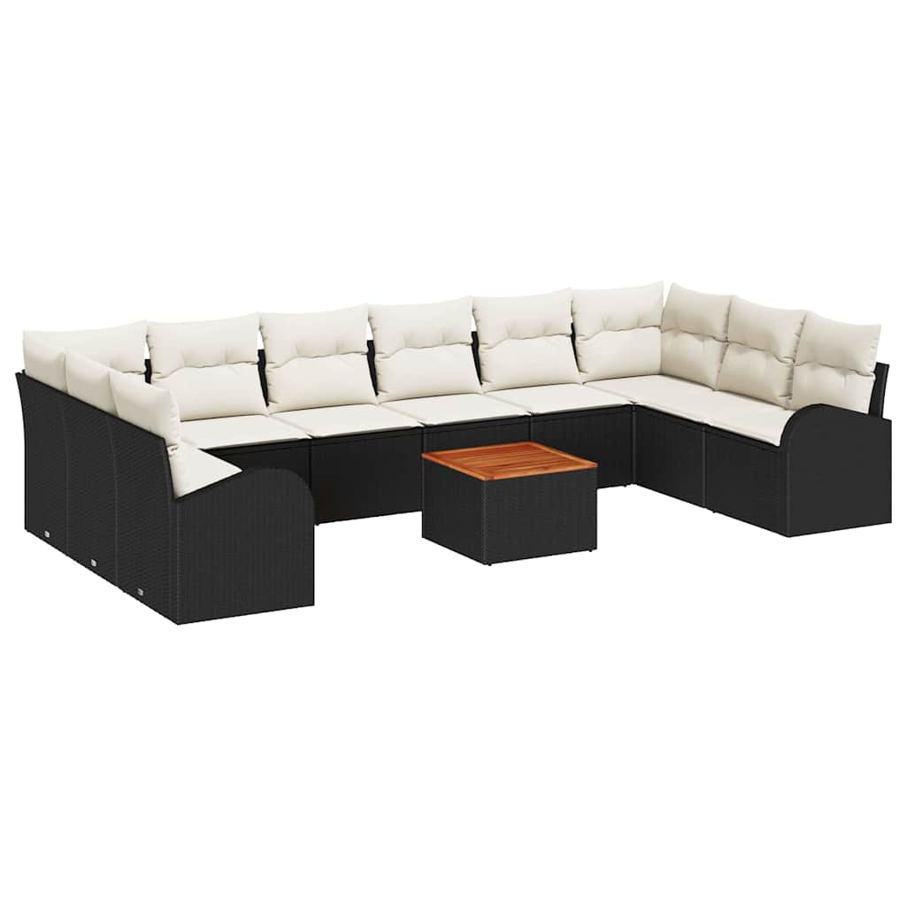 Gartensofa-set 11 stk. Schwarz und Creme Poly-Rattan