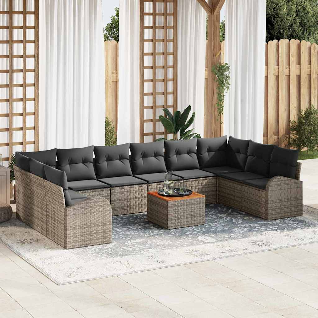 Gartensofa-set 11 stk. Grau Poly-Rattan