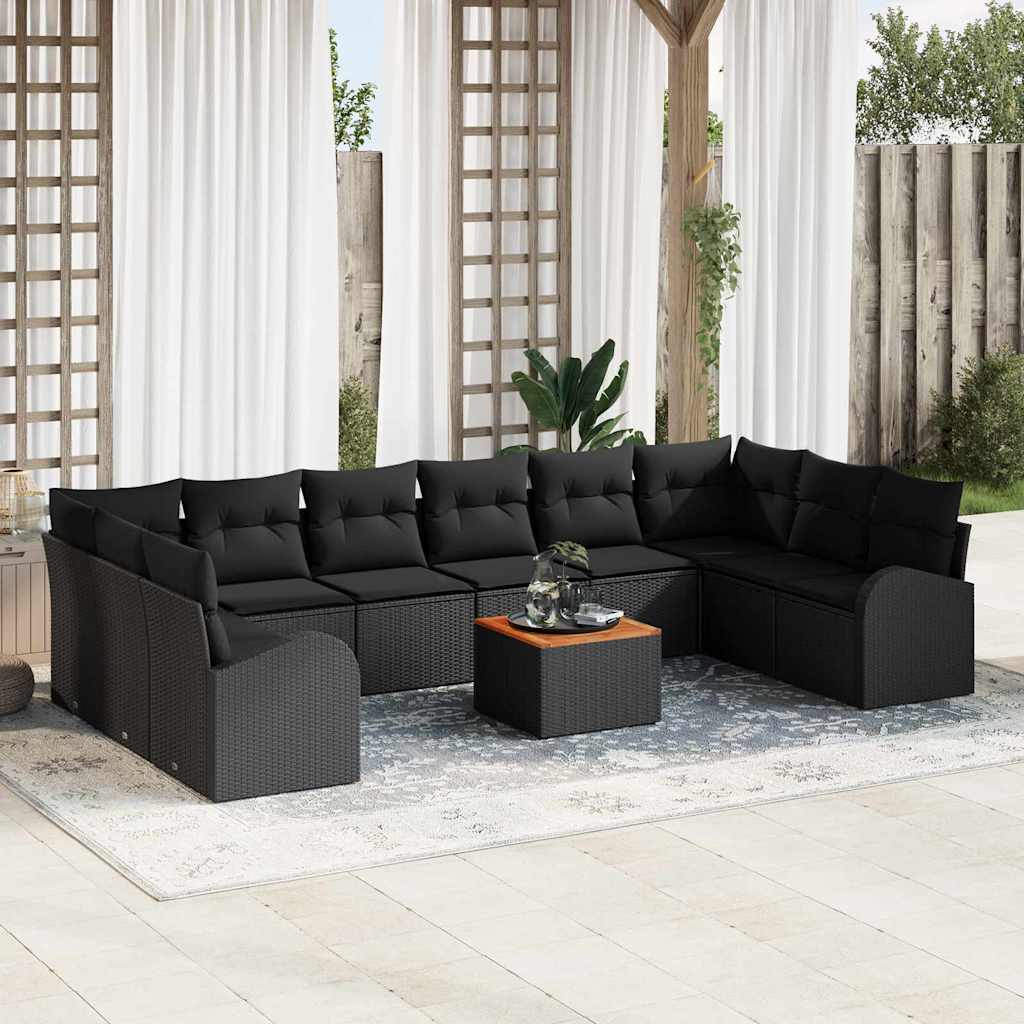 Gartensofa-set 11 stk. Schwarz Poly-Rattan