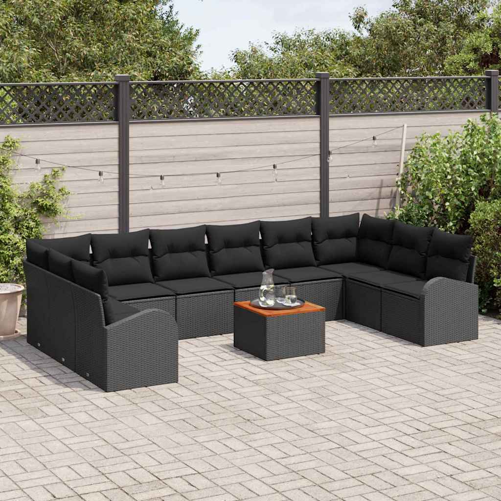 Gartensofa-set 11 stk. Schwarz Poly-Rattan
