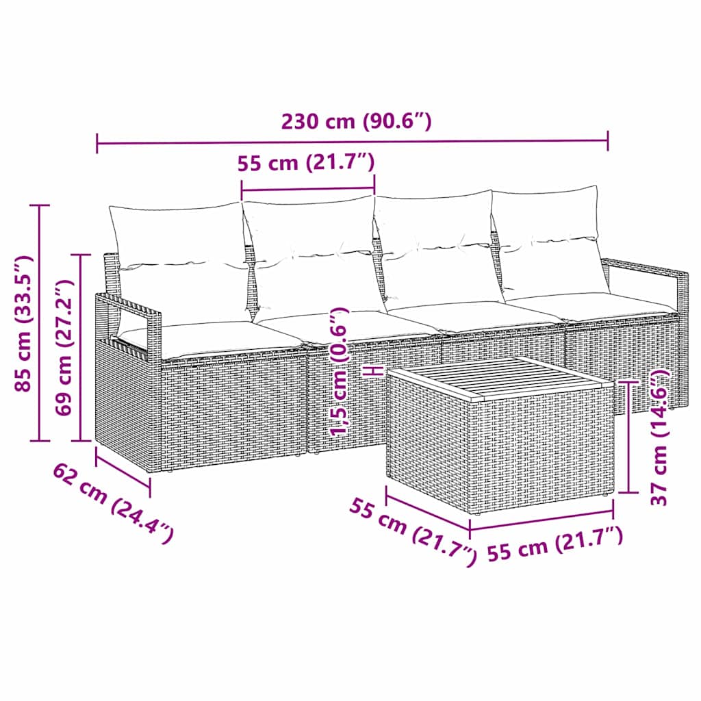 Gartensofa-set 5 stk. Schwarz Poly-Rattan