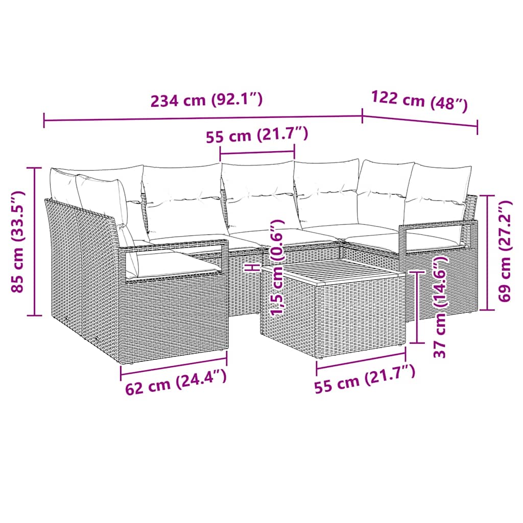 Gartensofa-set 7 stk. Schwarz Poly-Rattan