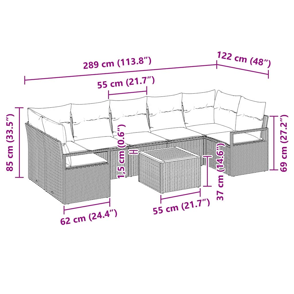 Gartensofa-set mit Speicher 8 pcs Schwarz Poly-Rattan