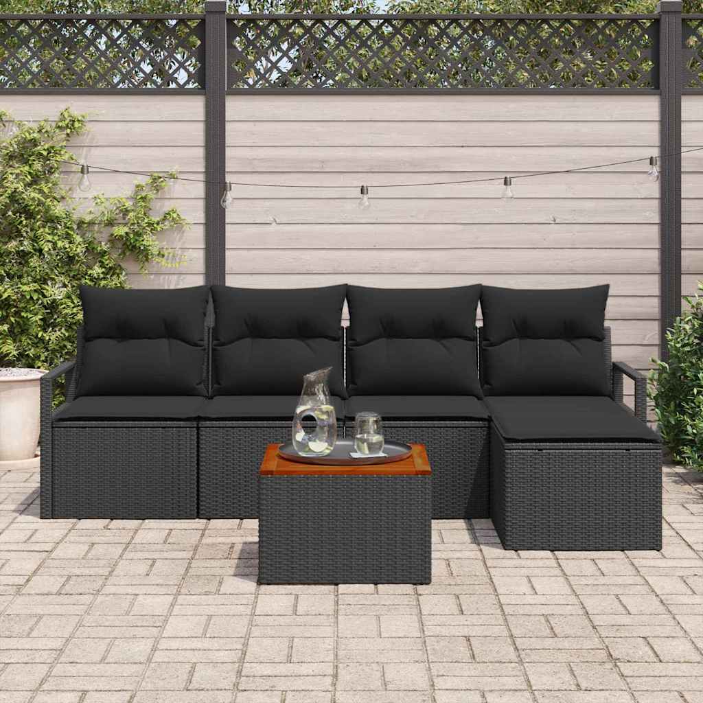 Gartensofa-set 6 stk. Schwarz Poly-Rattan