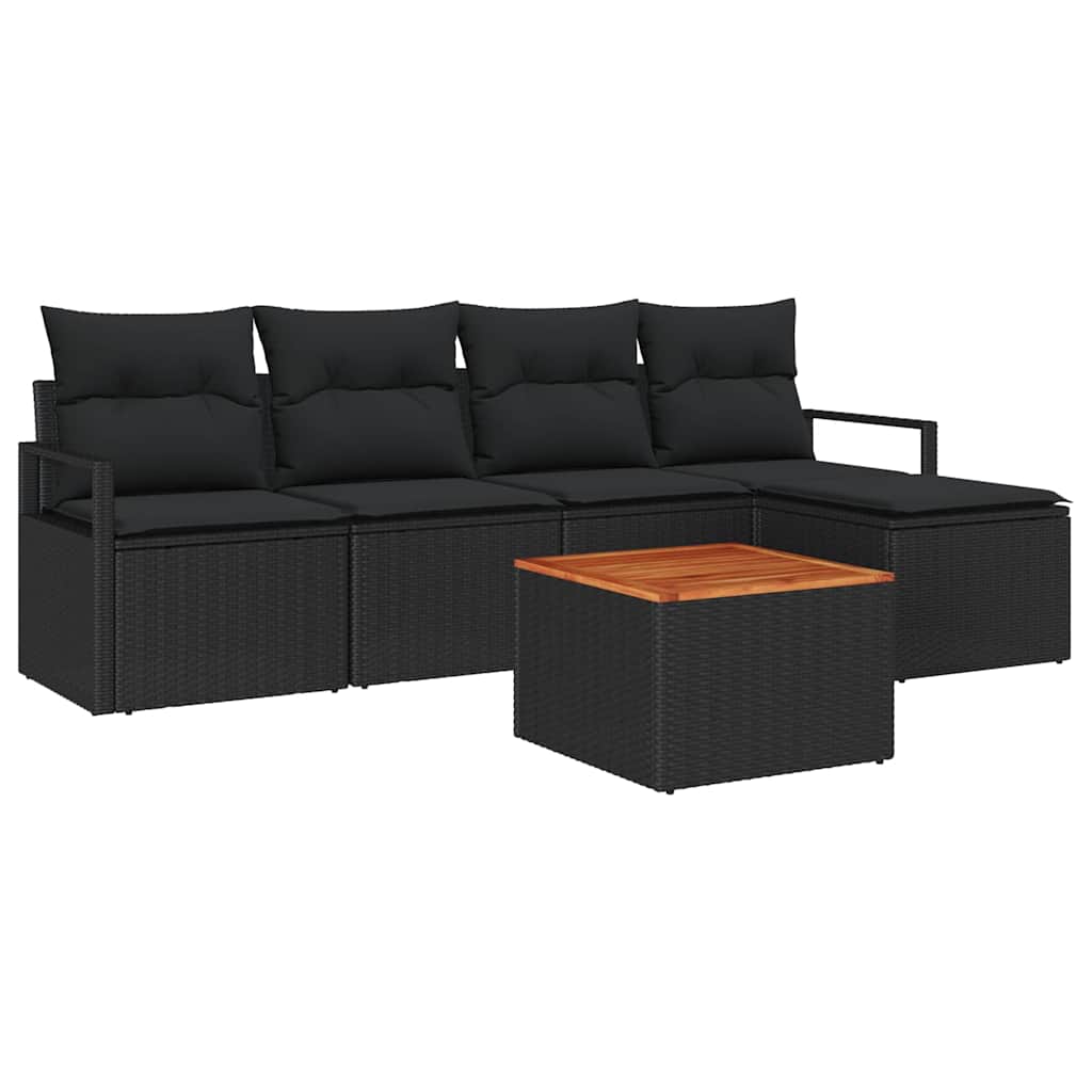Gartensofa-set 6 stk. Schwarz Poly-Rattan